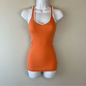American Eagle Y2K orange striped lace trim long layering tank top